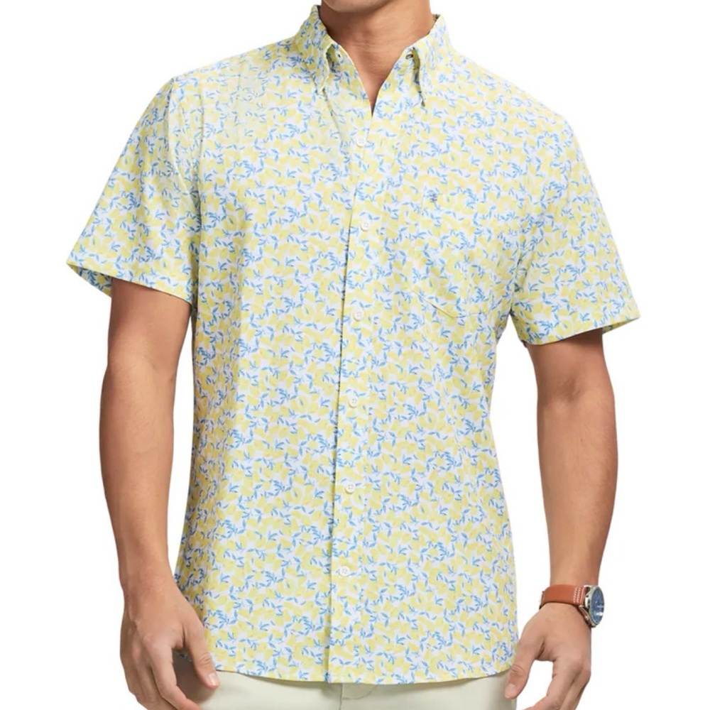 Izod Breeze Men’s S/S Button Down Lemon Print Shirt 4 Way Stretch Cooling